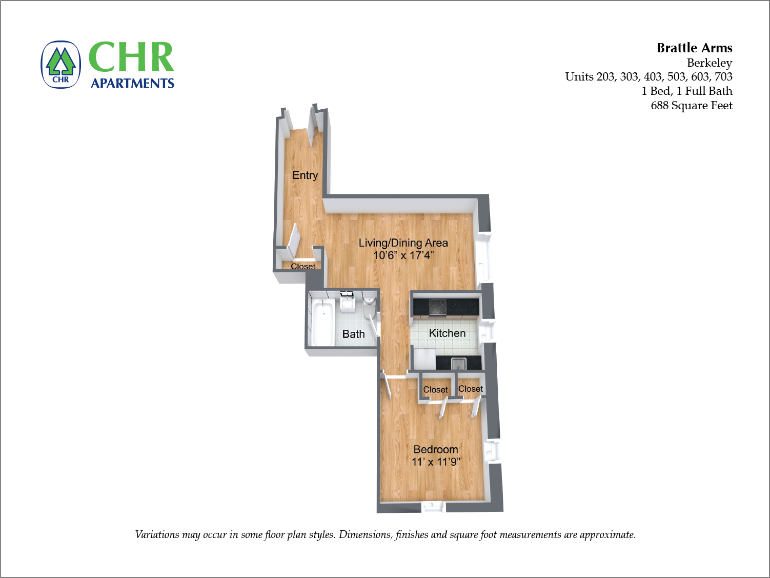 Click to view Floor plan Brattle Arms - 1 Bedroom image 2