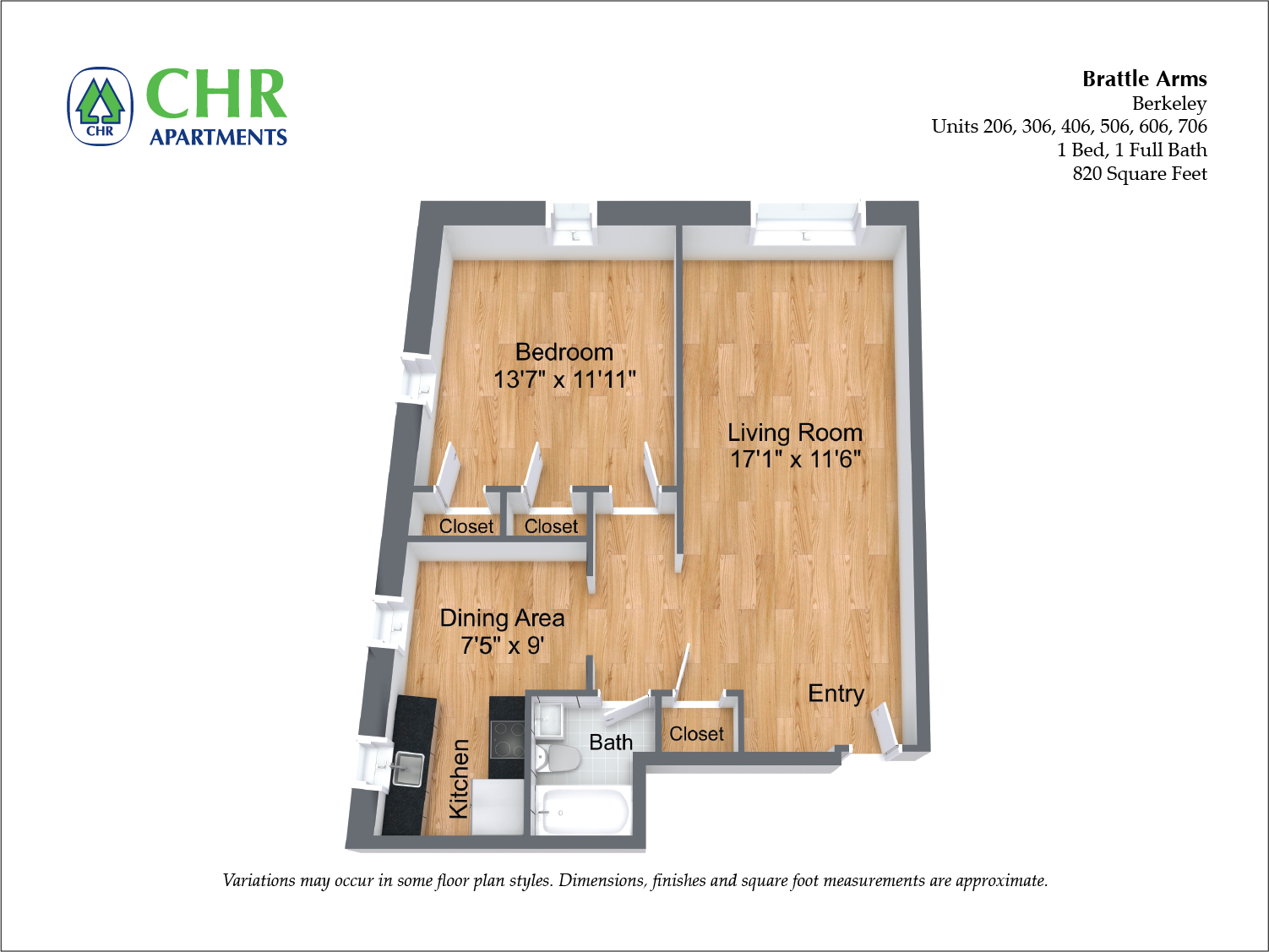 Click to view Floor plan Brattle Arms - 1 Bedroom image 3