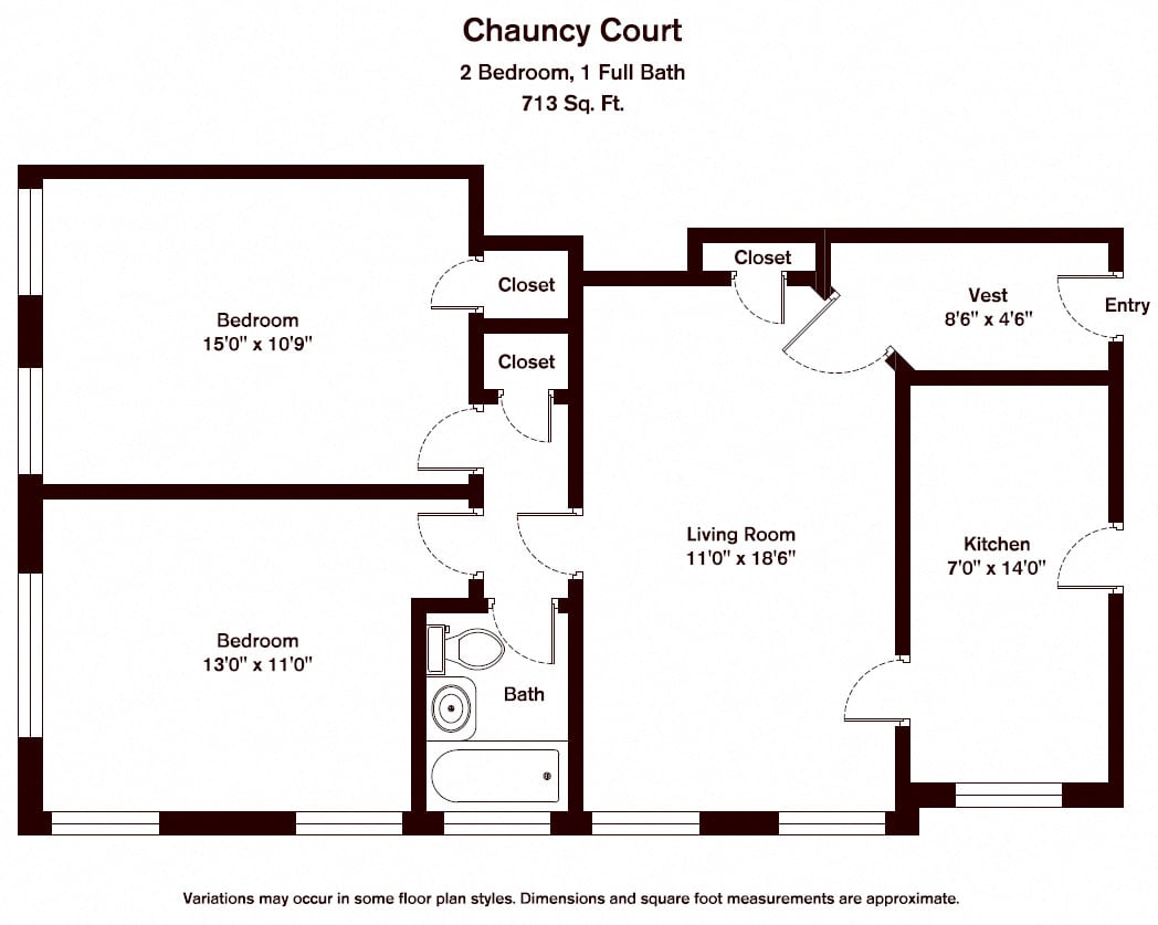 Click to view Chauncy Court - 2 Bedroom (Newly Renovated) floor plan gallery