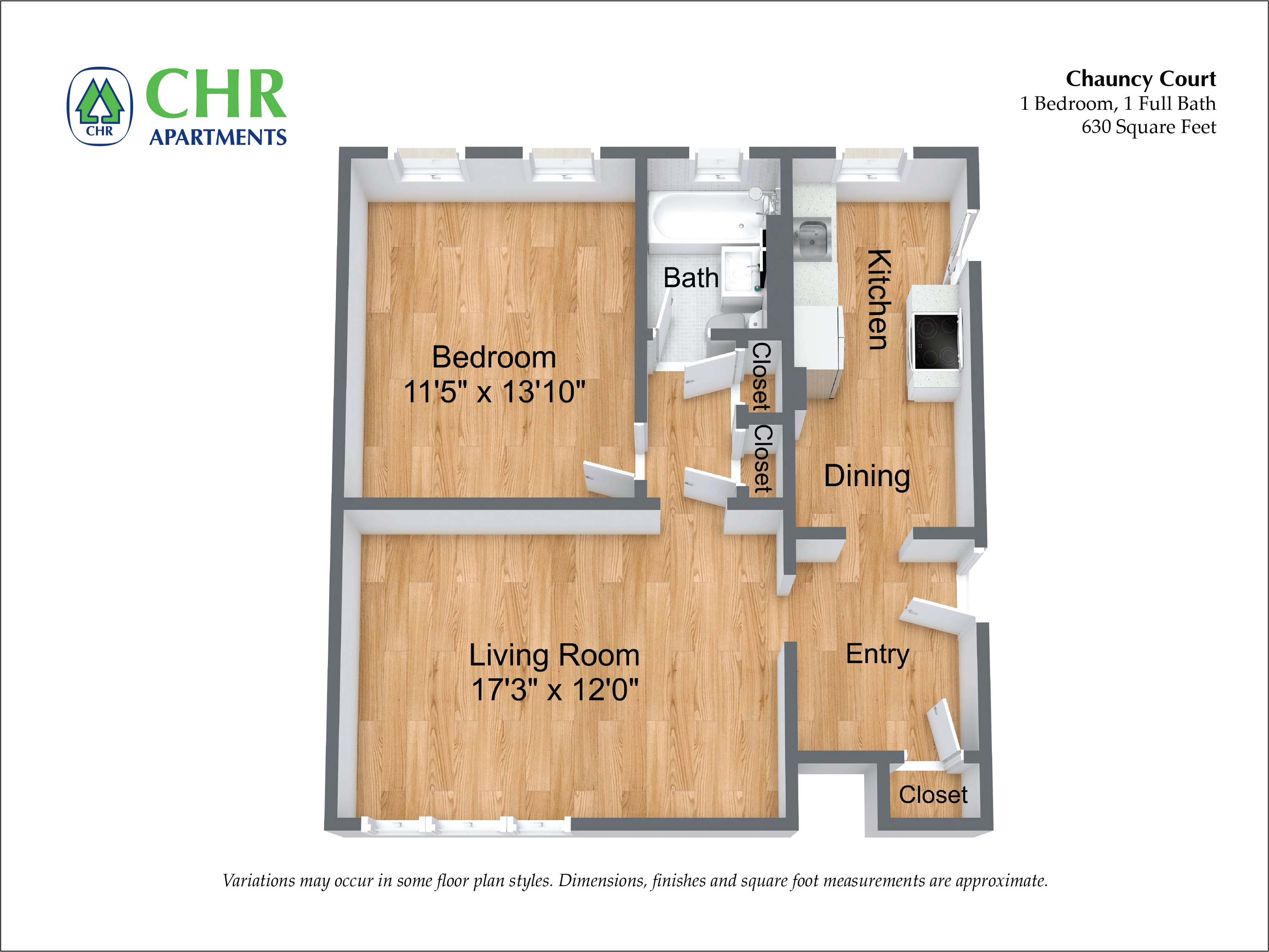 Floor plan Chauncy Court - 1 Bedroom (Newly Renovated) image 8