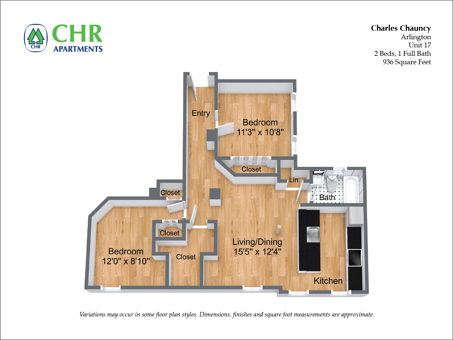 Floor plan Charles Chauncy - 2 Bedroom (Newly Renovated) image 3