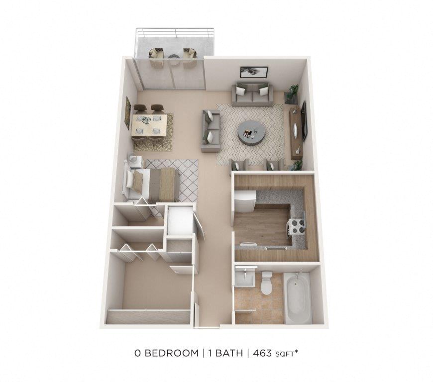 Studio- 463 sqft floor plan