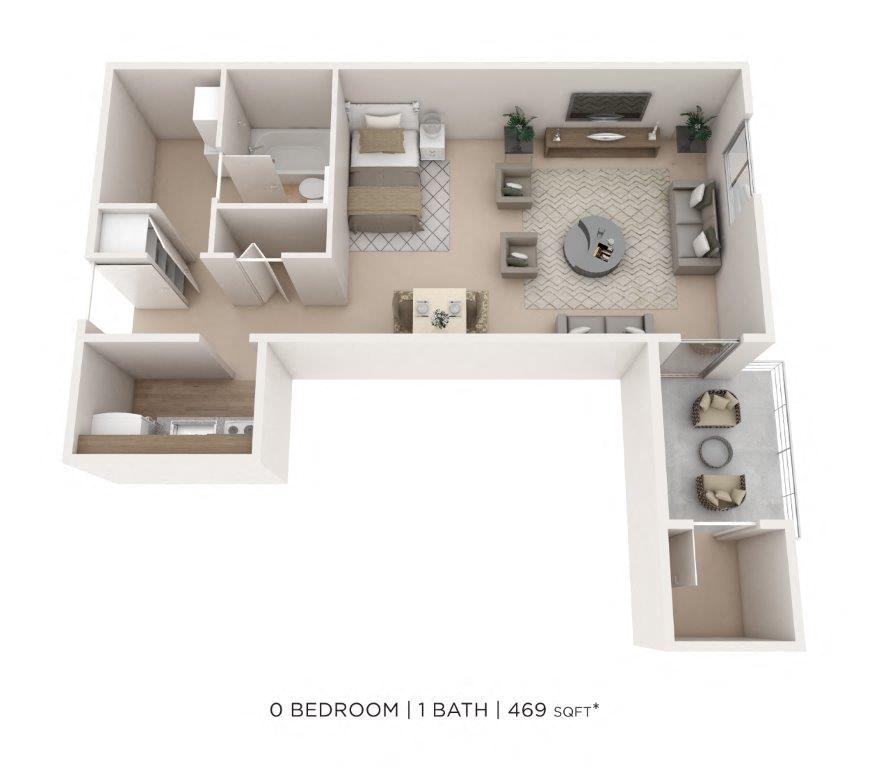 Studio- 452 sqft floor plan