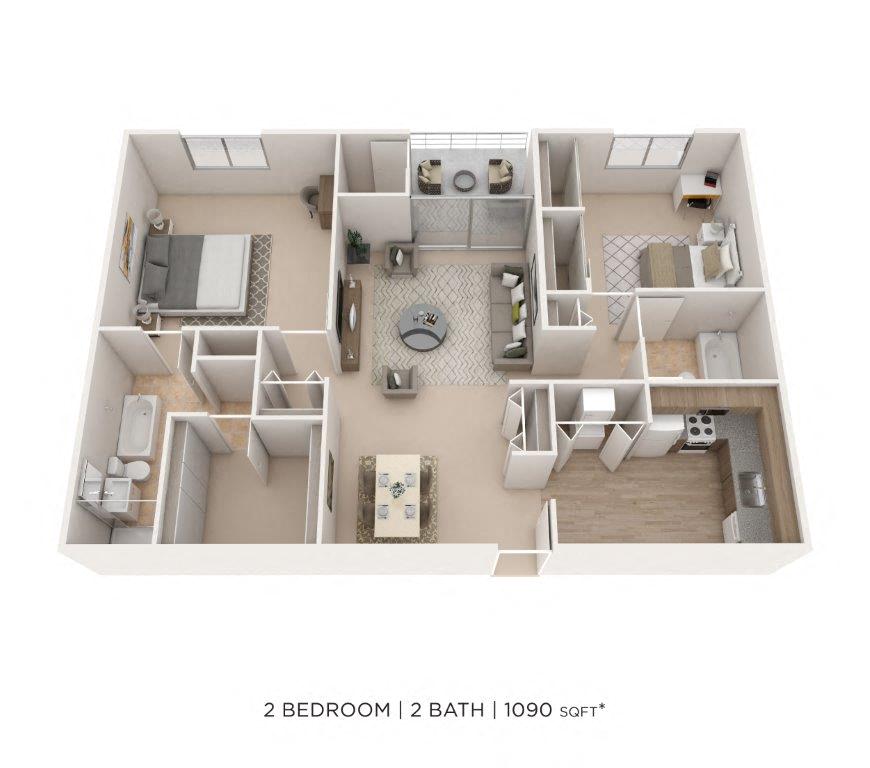 Two Bedroom 2 Bath - 1090 sqft floor plan