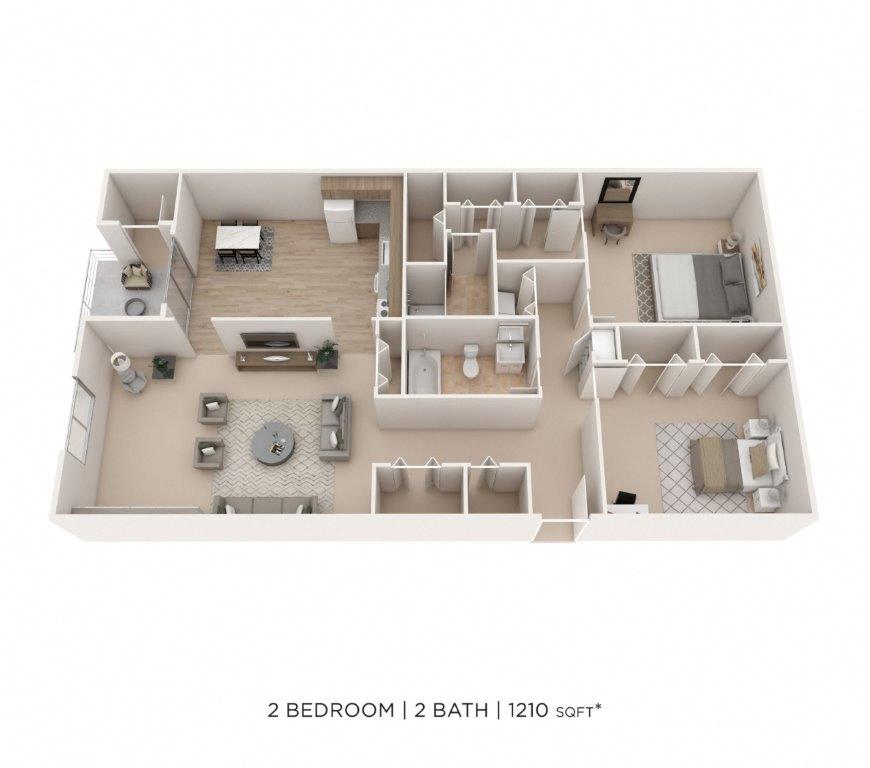 Two Bedroom 2 Bath- 1210 sqft floor plan