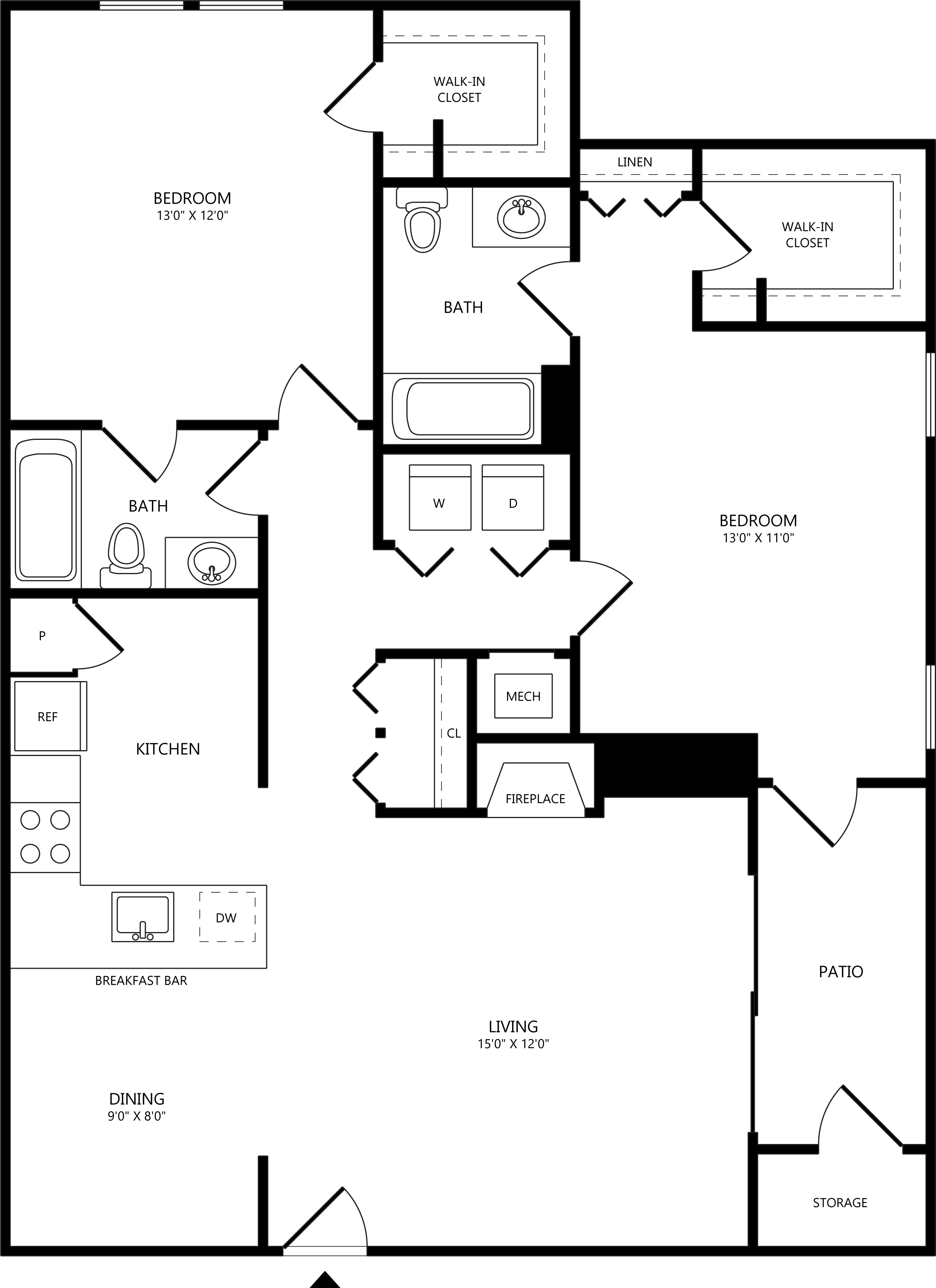 Floorplan for Apartment #14-105, 2 bedroom unit at Halstead Burke