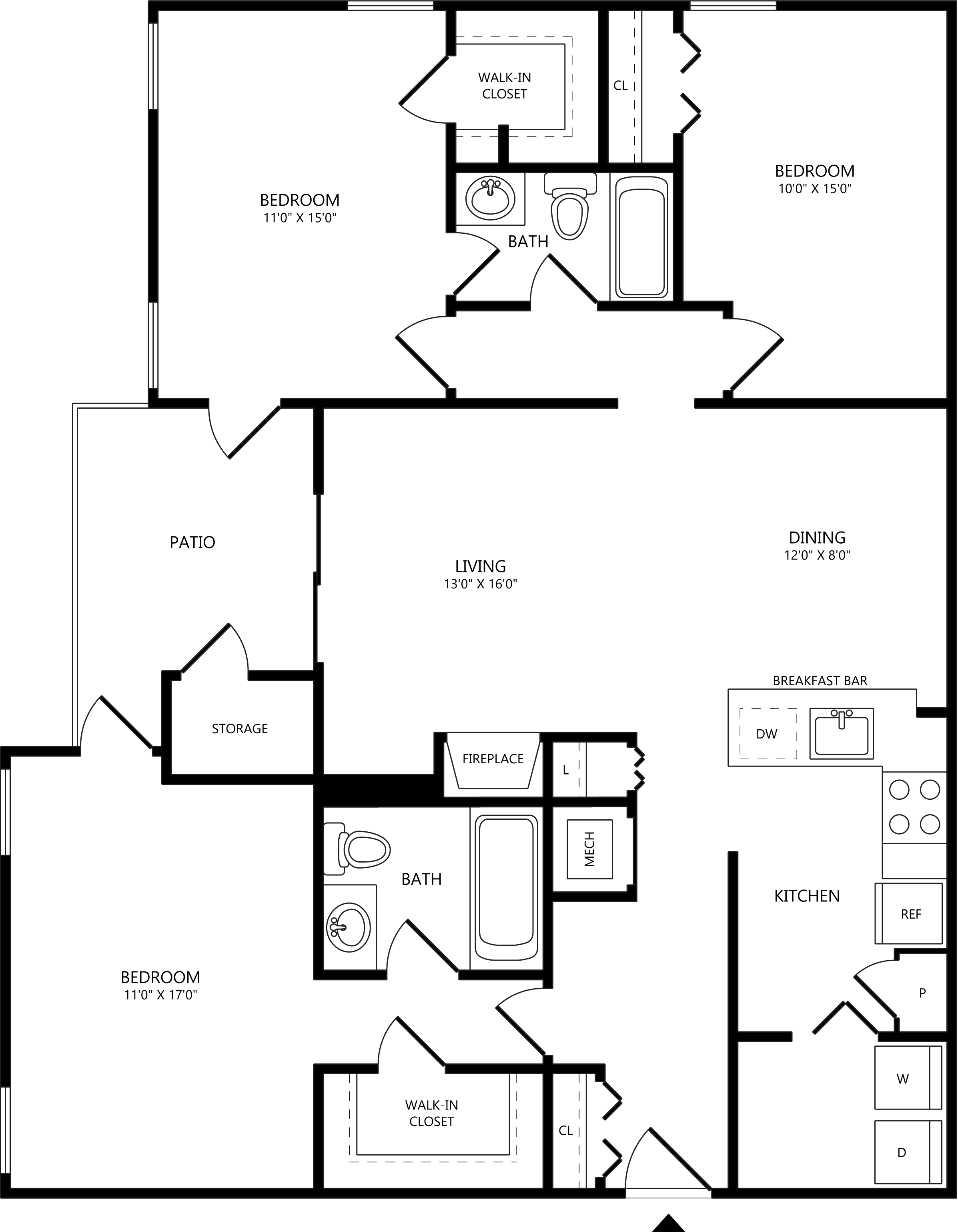 Floorplan for Apartment #12-208, 3 bedroom unit at Halstead Burke