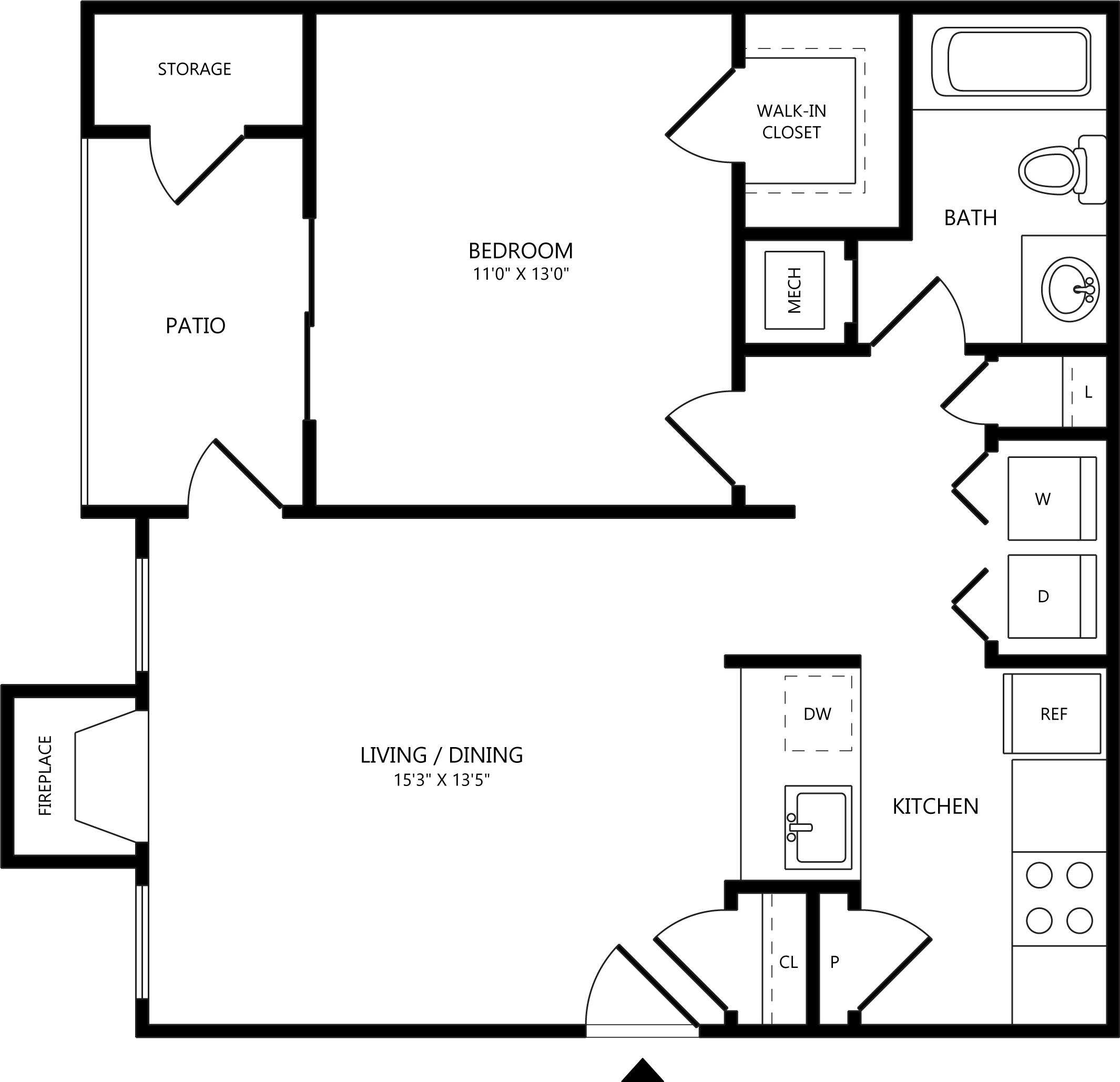 Floorplan for Apartment #11-107, 1 bedroom unit at Halstead Burke