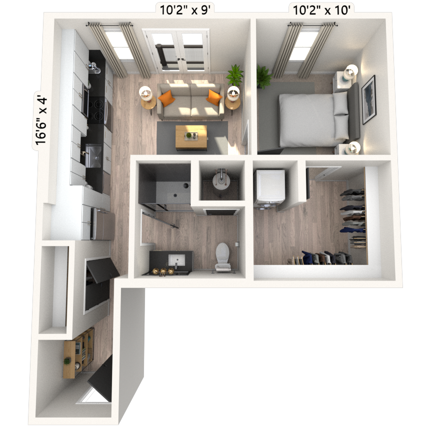 A2 1x1 630 SF-FP floor plan