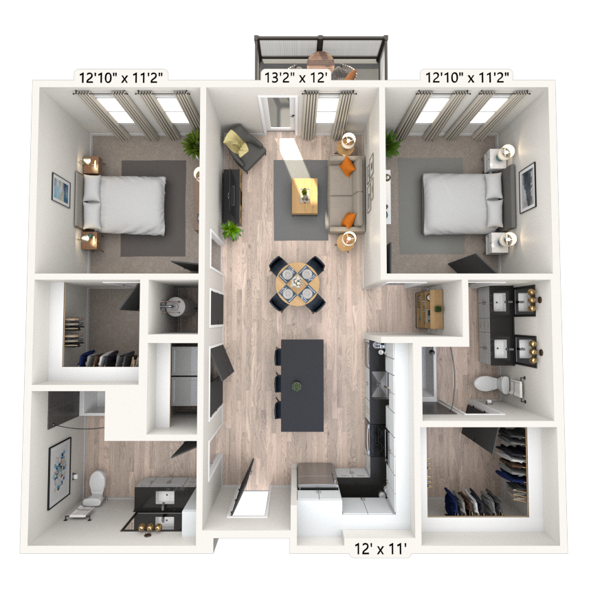 B2 2x2 1124 SF-FP floor plan