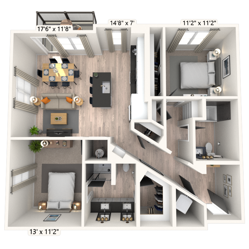 B4 2x2 1166 SF-FP floor plan