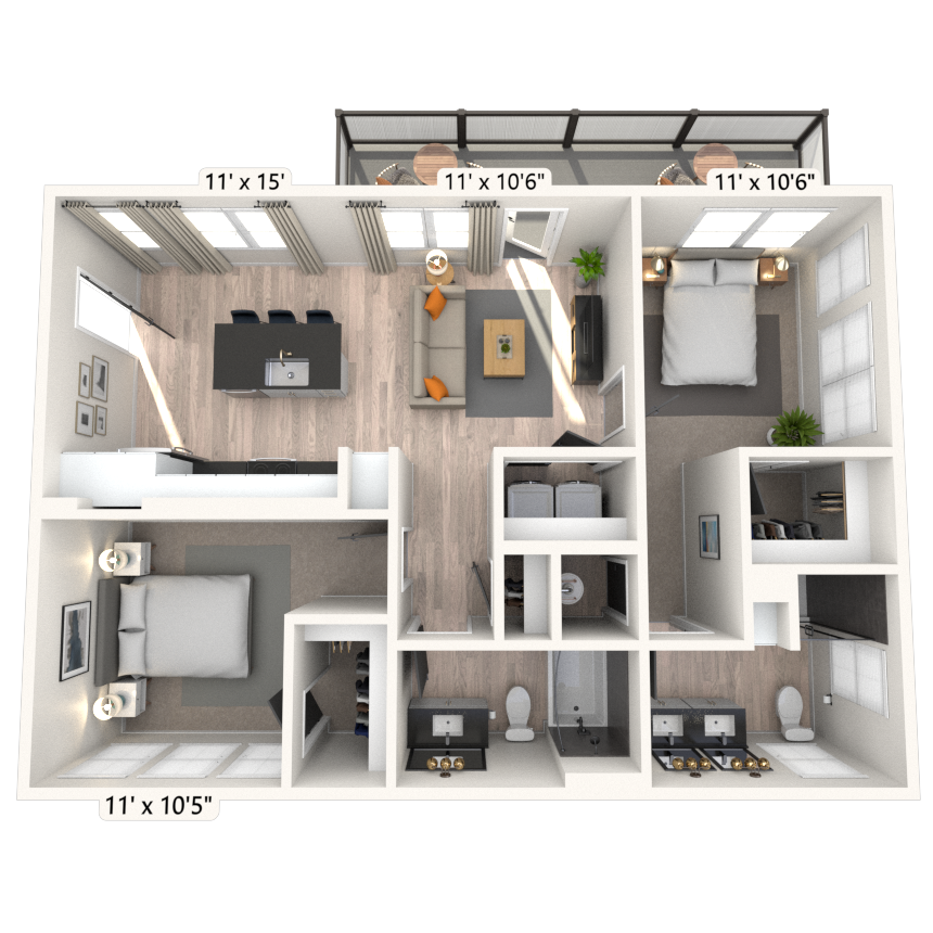CARRIAGE HOME 2x2 972 SF-FP floor plan
