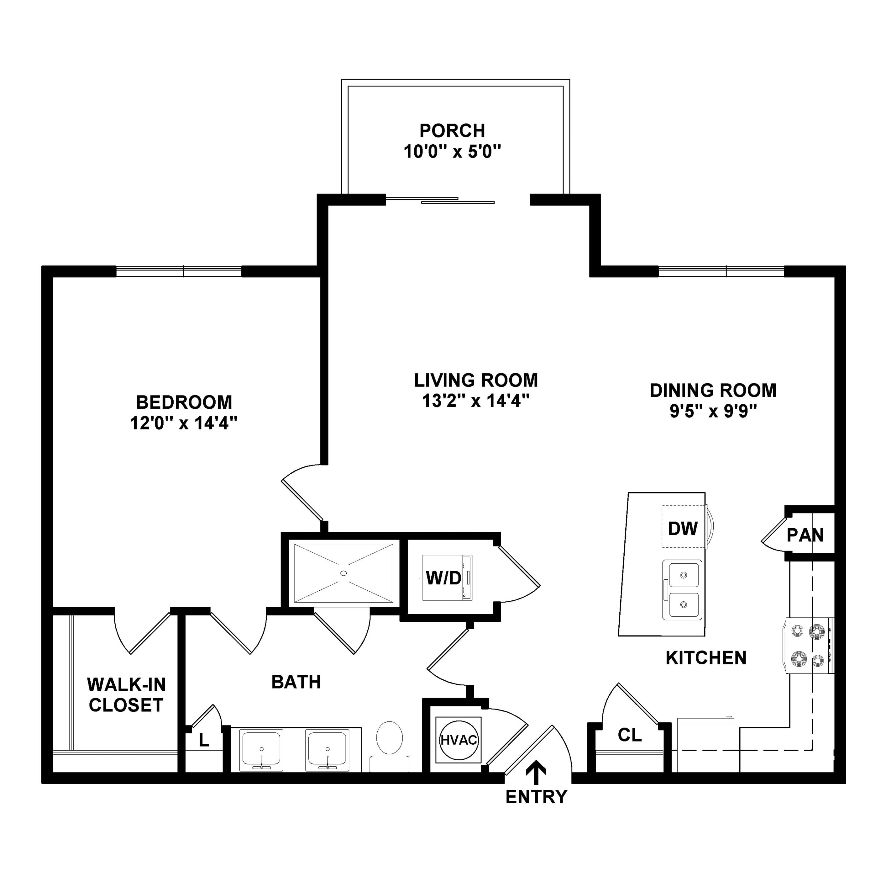 Floor Plan Image of 1 Bed/1 Bath-A4