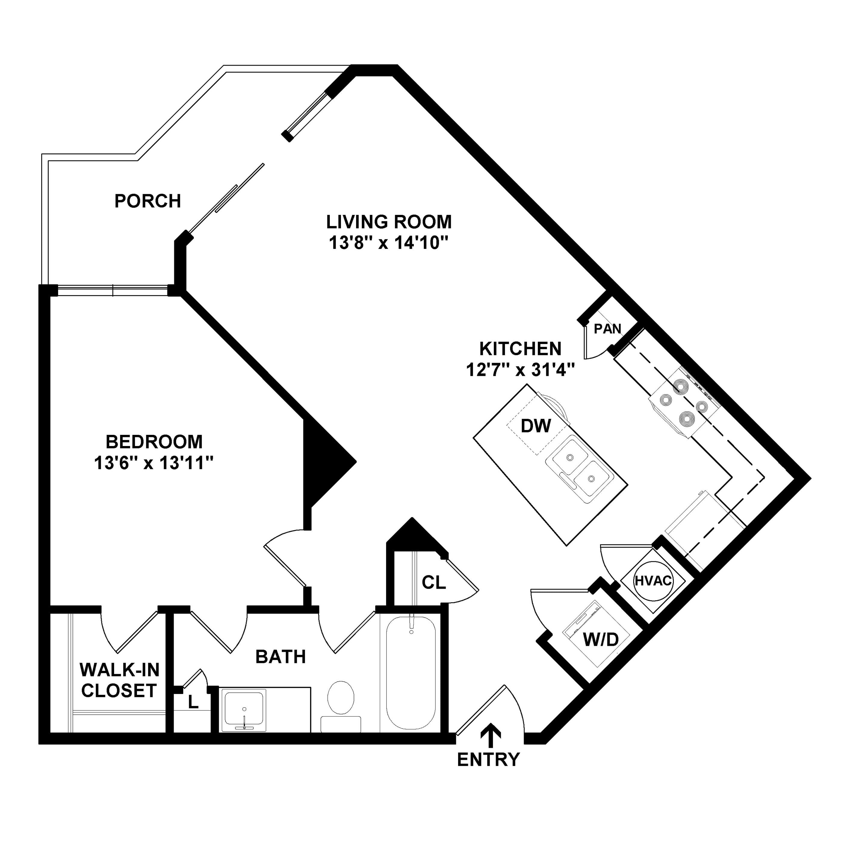 Floor Plan Image of 1 Bed/1 Bath-A5