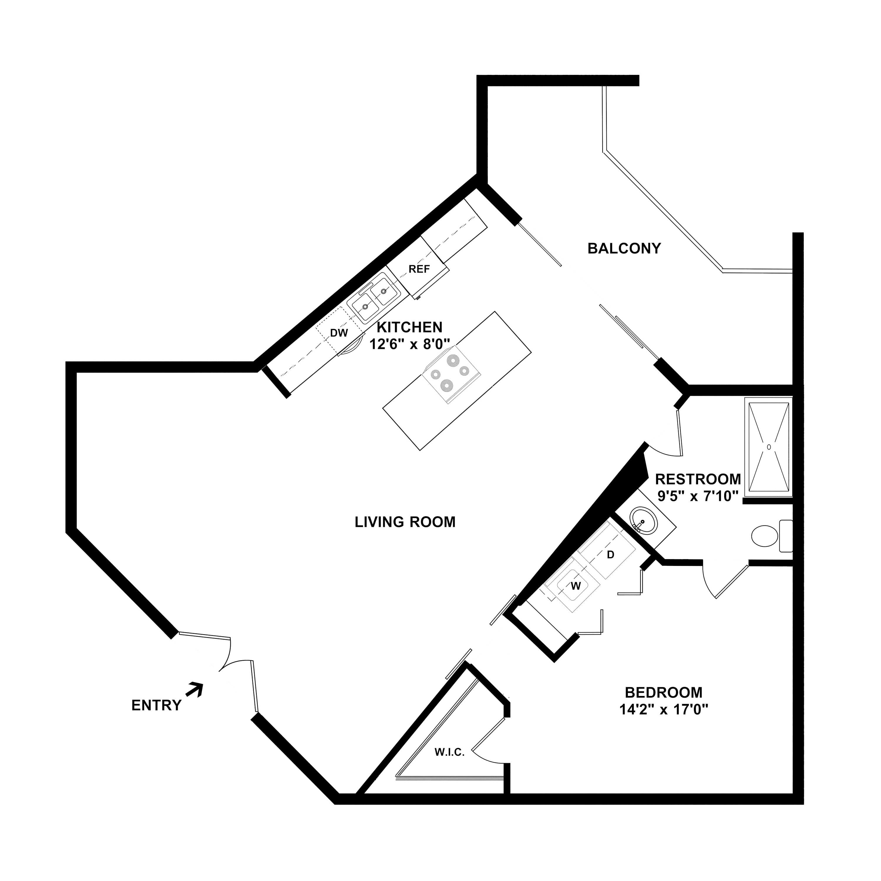 Floor Plan Image of 1 Bed/1 Bath-A6