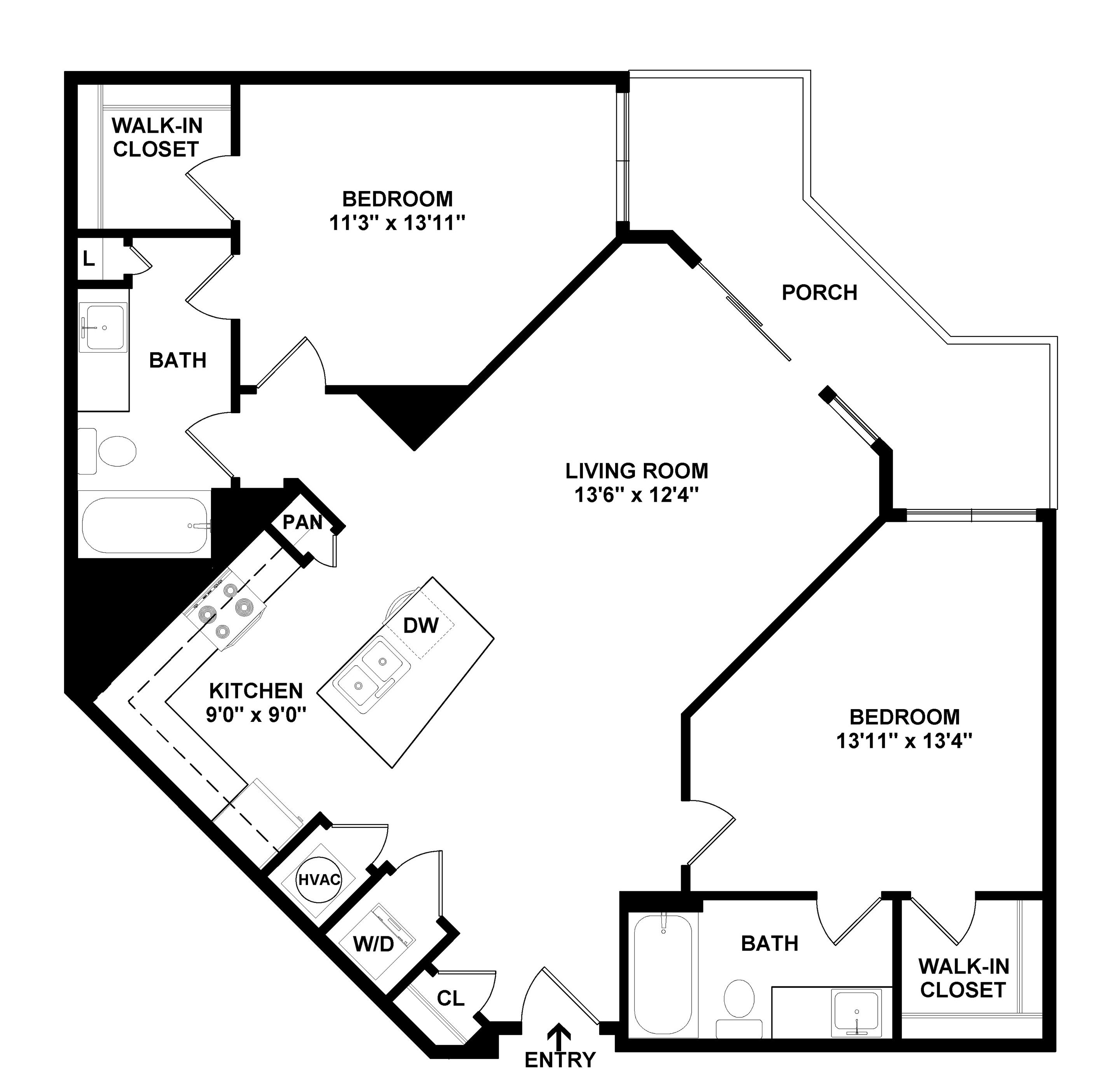 Floor Plan Image of 2 Bed/2 Bath-B1