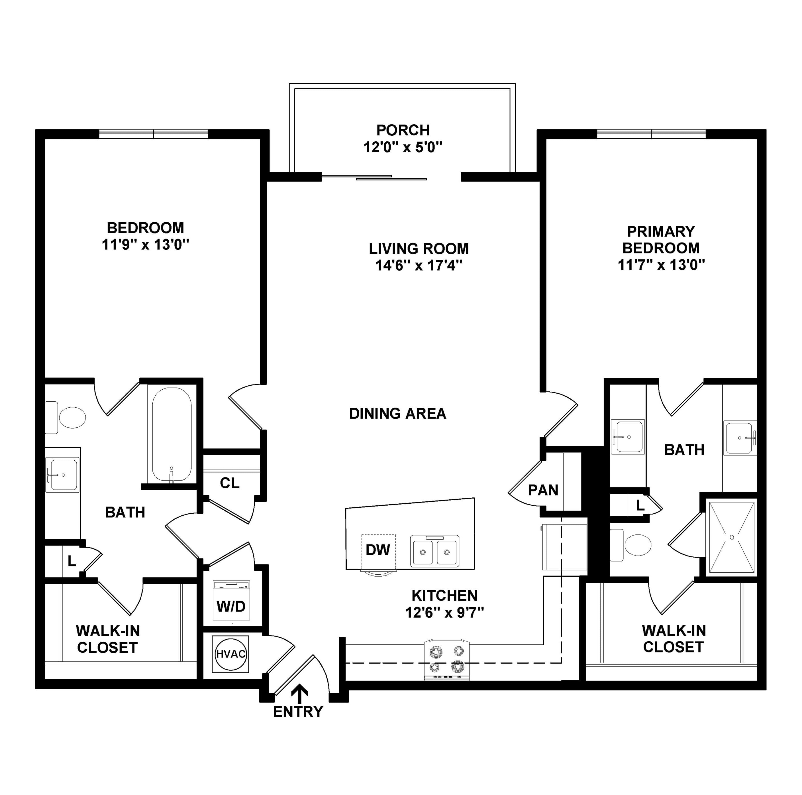 Floor Plan Image of 2 Bed/2 Bath-B2
