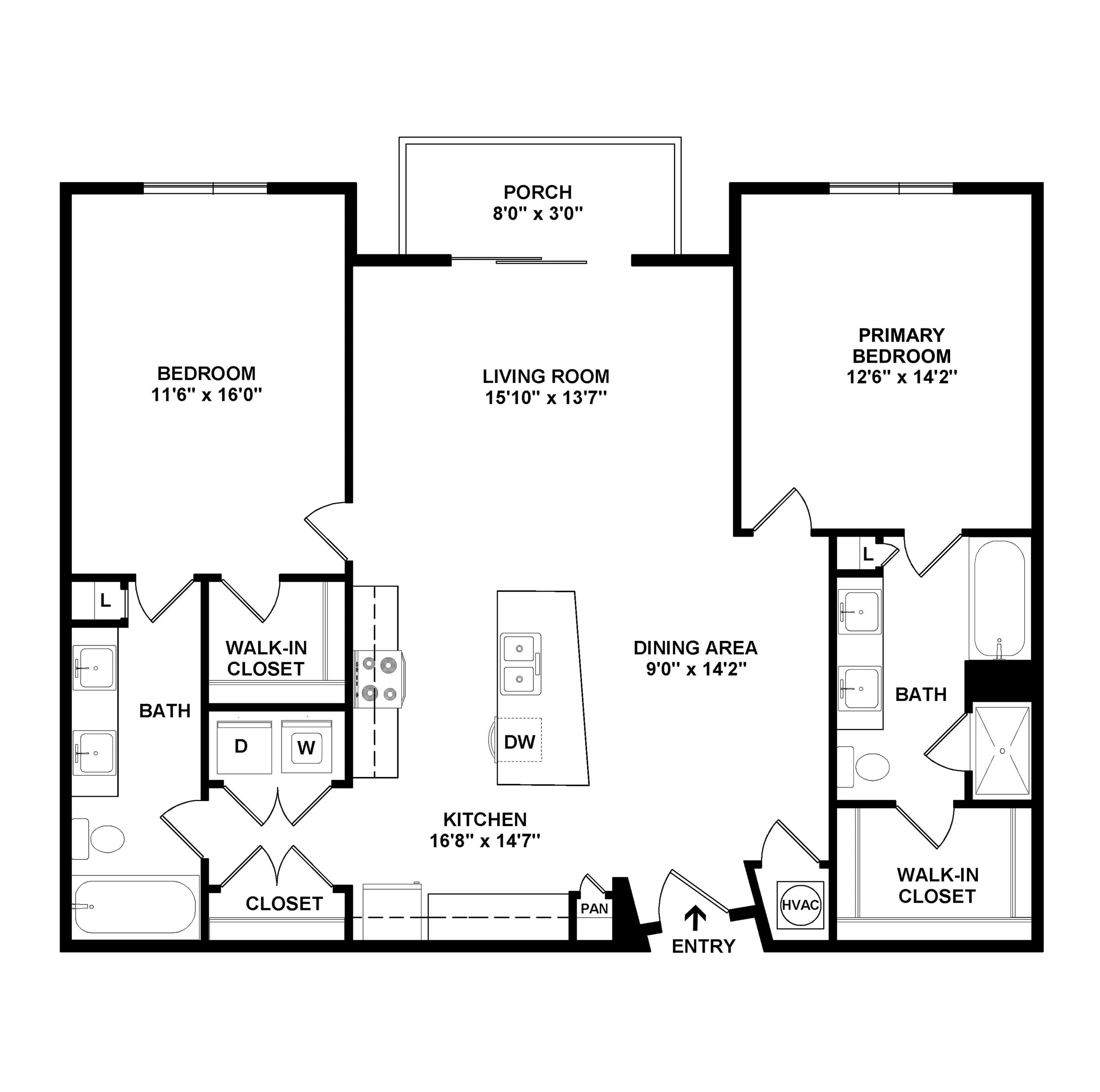 Floor Plan Image of 2 Bed/2 Bath-B4