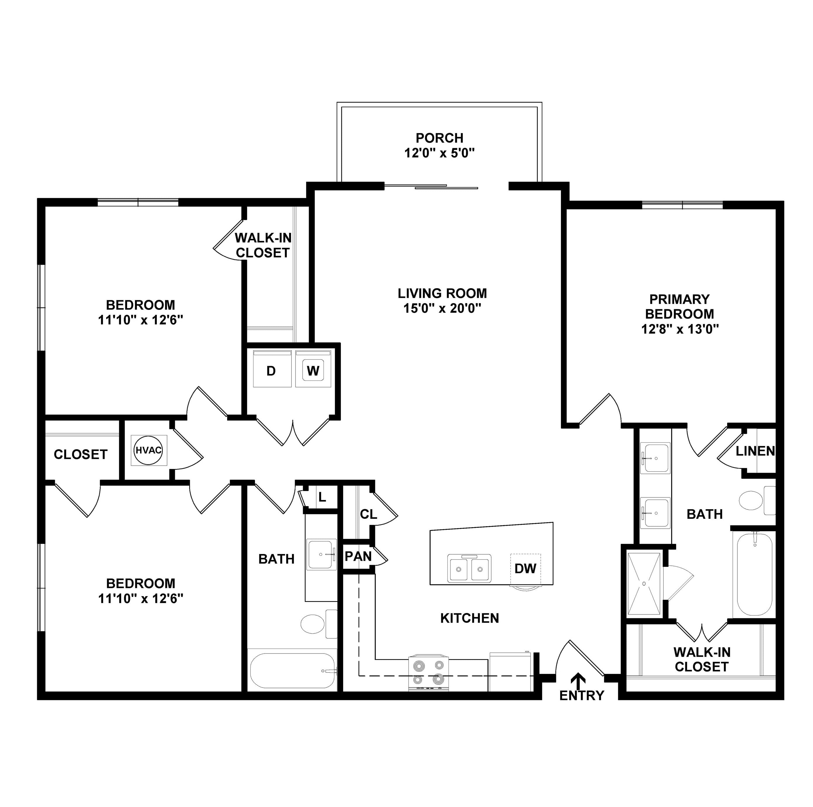 Floor Plan Image of 3 Bed/2 Bath-C1