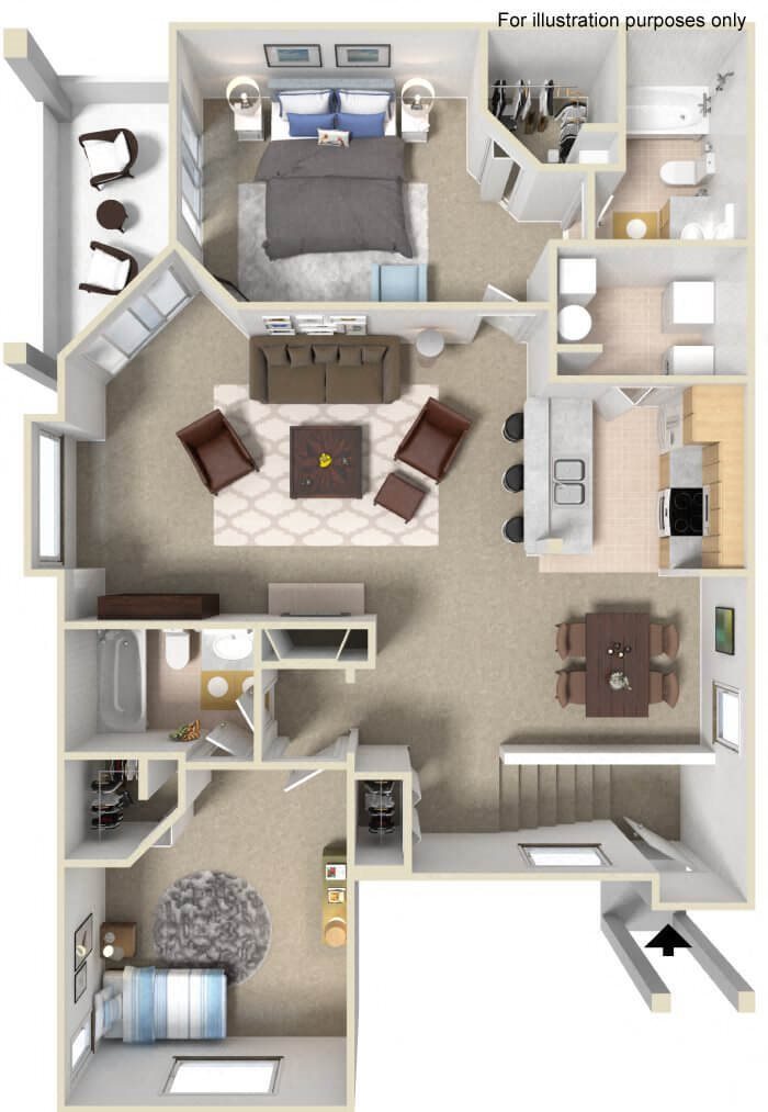 2 bedroom 2 bath apartment floor plan