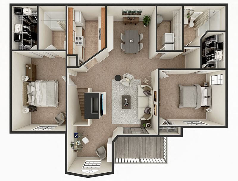 Berkshire B 2nd Floor With Fireplace and Den floor plan