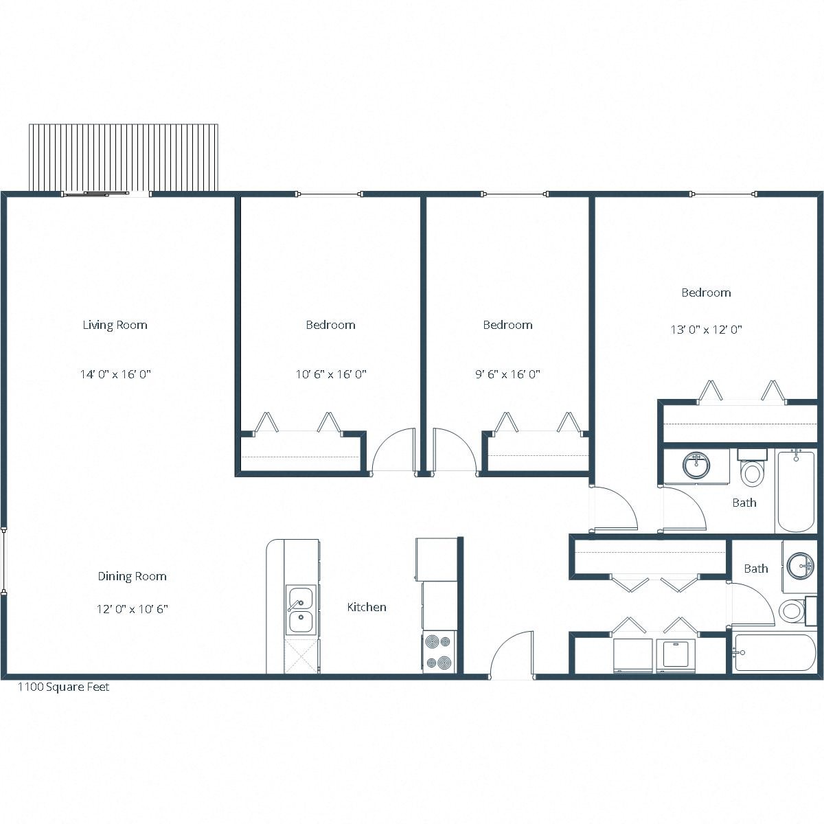 Cedars 4 Apartments | Three Bedroom Floor Plan Cedars 4 Apartments | Three Bedroom Floor Plan