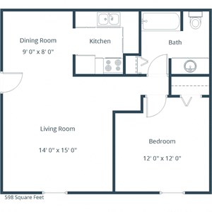 Arbor 406 Apartments | One Bedroom Floor Plan