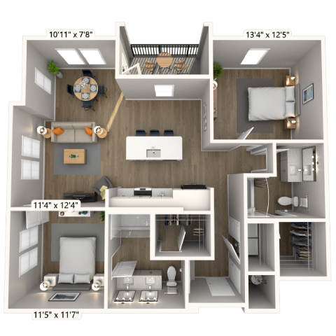 B2 2x2 1192 SF-FP floor plan