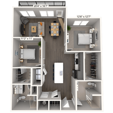 B2 2x2 1212 SF-FP floor plan