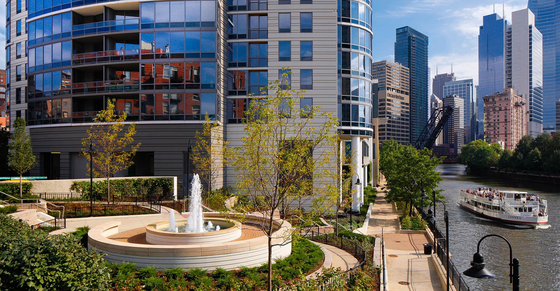 Plaza facade in the background