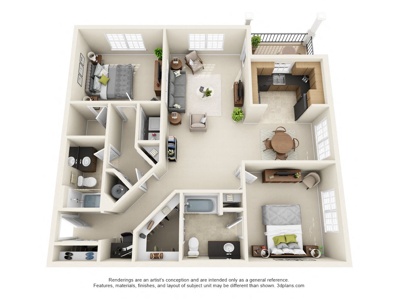 Overlook at Gwinnett Stadium, Lawrenceville Georgia, 2x2 Aaron 3D floorplan