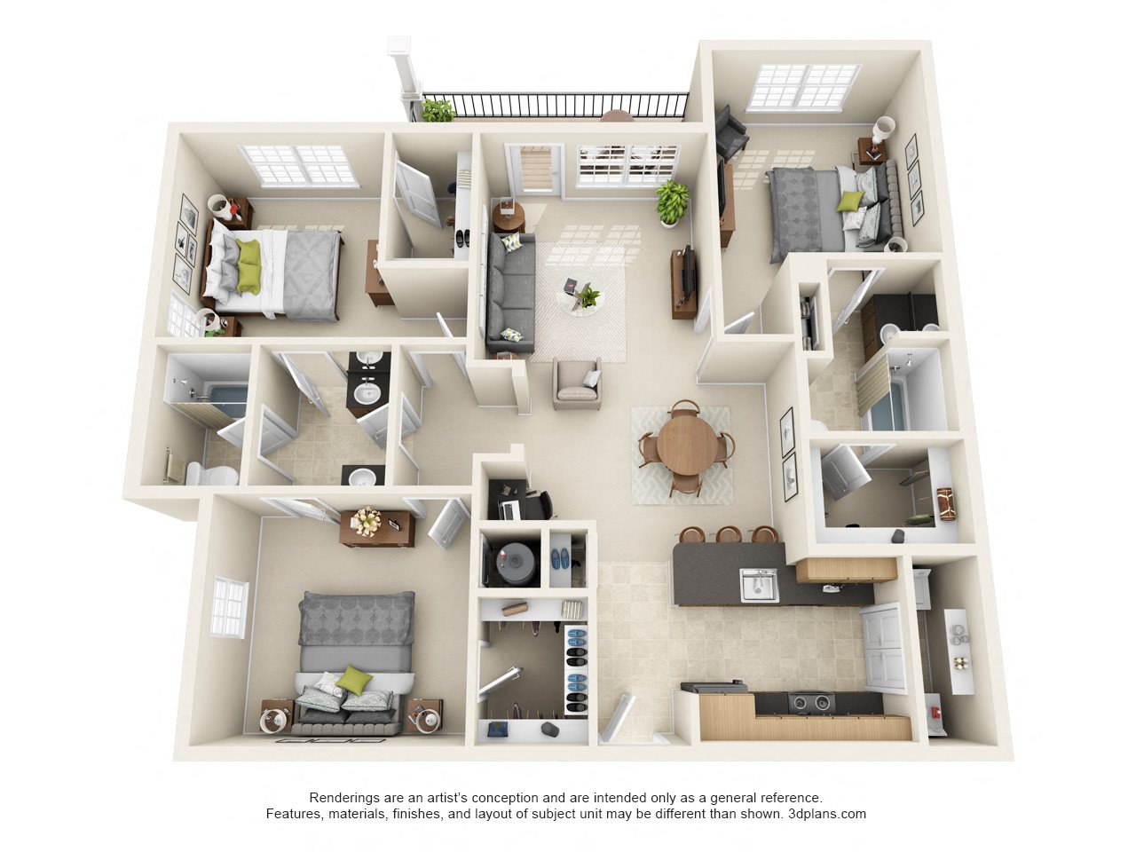 Overlook at Gwinnett Stadium, Lawrenceville Georgia, 3x2 Young 3D floorplan