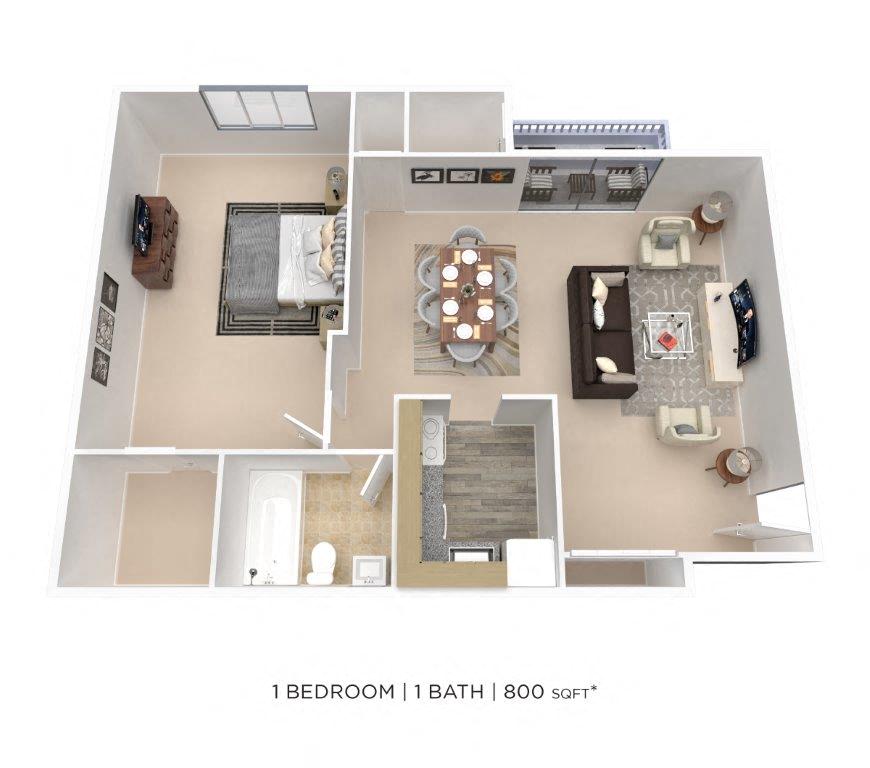One Bedroom- 800 sqft floor plan