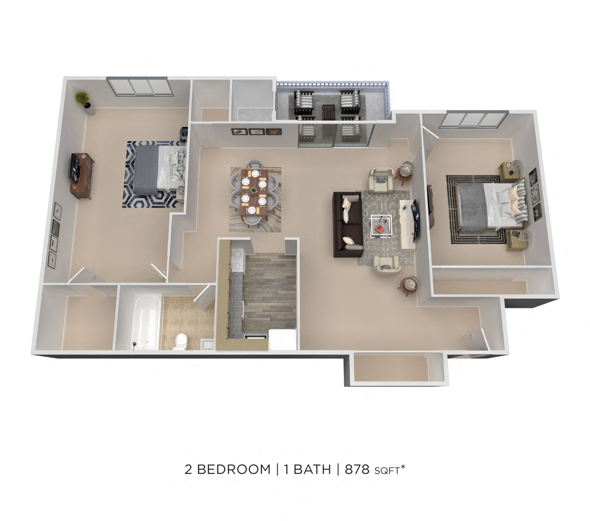 Two Bedroom - 878 sqft floor plan