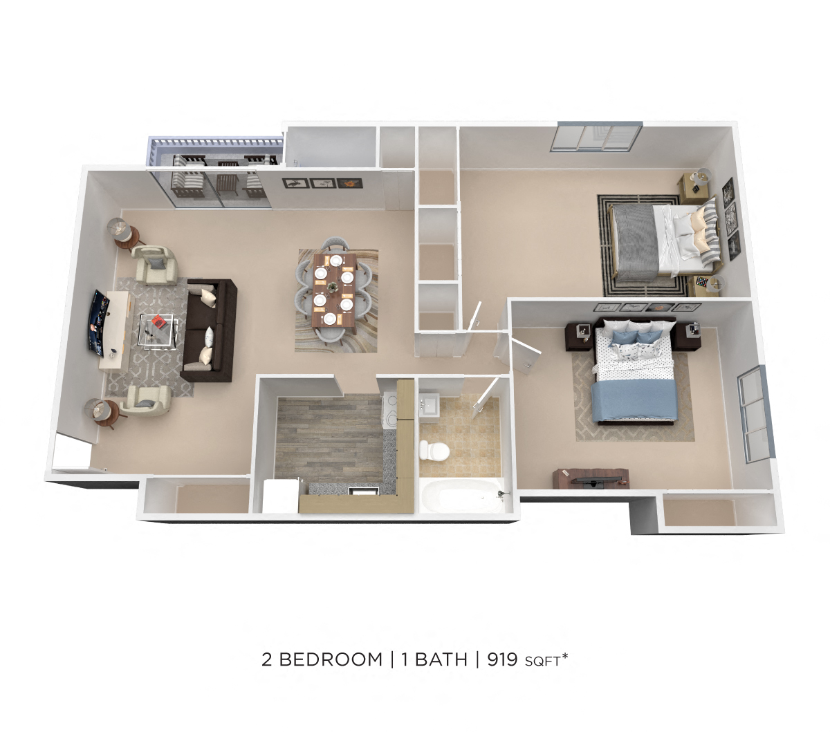 Two Bedroom - 919 sqft floor plan