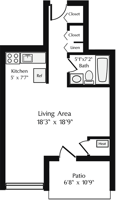 Studio Floor Plan at Wellesley House Apartments, Maryland, 21234