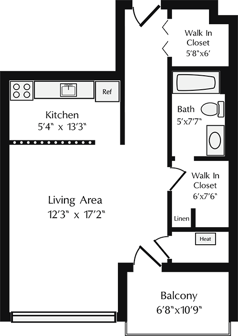 Studio Floor Plan at Wellesley House Apartments, Maryland, 21234