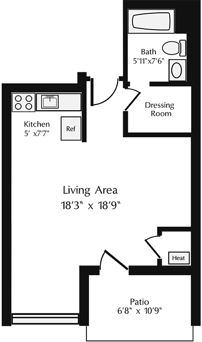 Studio Floor Plan at Wellesley House Apartments, Maryland, 21234