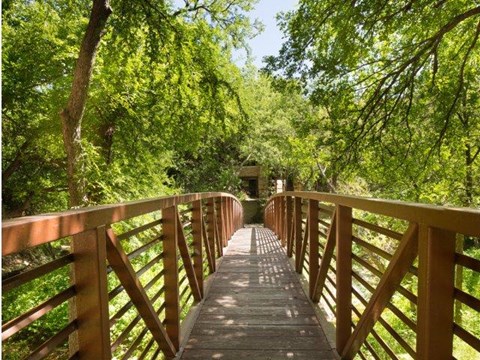 Gorgeous, tree-lined nature escape with walking bridge on-site