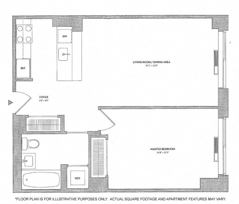 1BR 1Bth – 1 Floorplan Image