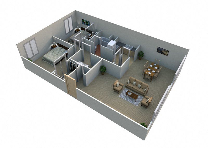 2 Bed 1 Bath Floor Plan 2 Bed 1 Bath Floor Plan at Green Acres Apartments,4645 Colonial Drive, Saginaw
