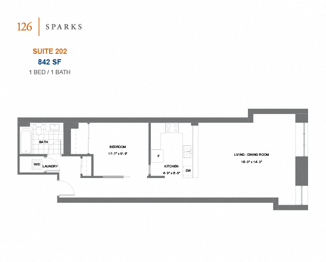 126 Sparks – 1 BED - 1 BATH - 664 SF – Apartment