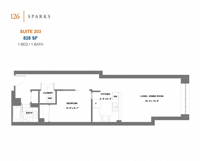 126 Sparks – 1 BED - 1 BATH - 664 SF – Apartment