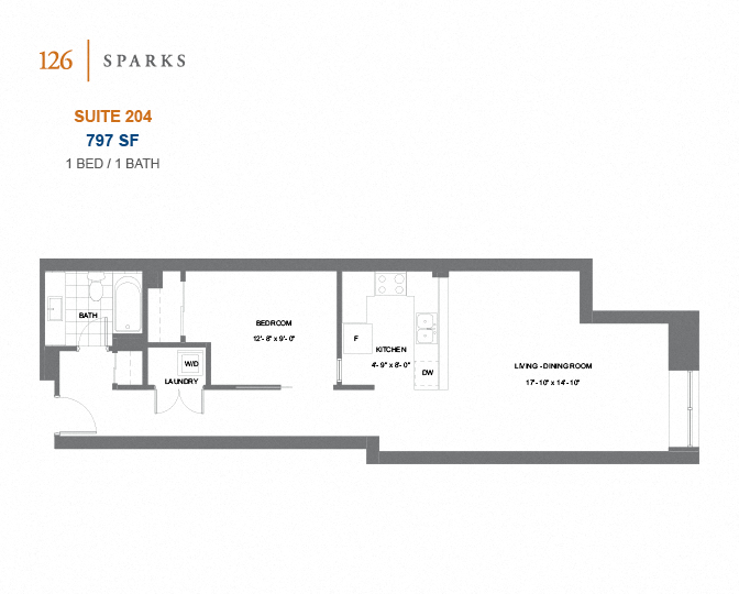 126 Sparks – 1 BED - 1 BATH - 664 SF – Apartment