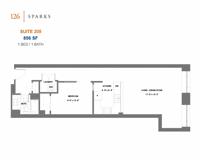 126 Sparks – 1 BED - 1 BATH - 664 SF – Apartment