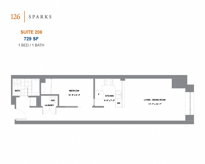 126 Sparks – 1 BED - 1 BATH - 664 SF – Apartment