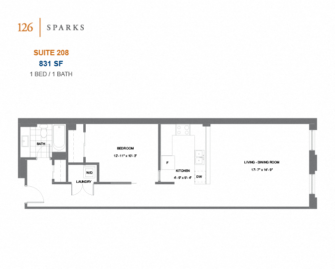 126 Sparks – 1 BED - 1 BATH - 664 SF – Apartment