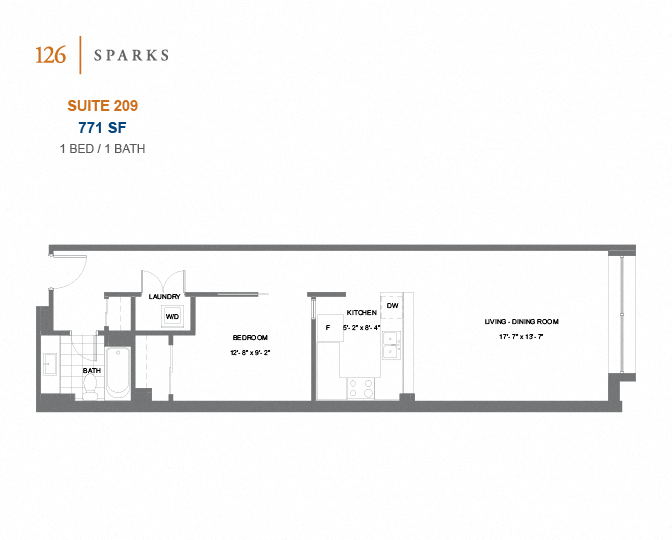 126 Sparks – 1 BED - 1 BATH - 664 SF – Apartment