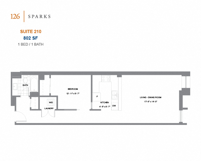 126 Sparks – 1 BED - 1 BATH - 664 SF – Apartment