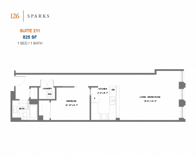 126 Sparks – 1 BED - 1 BATH - 664 SF – Apartment